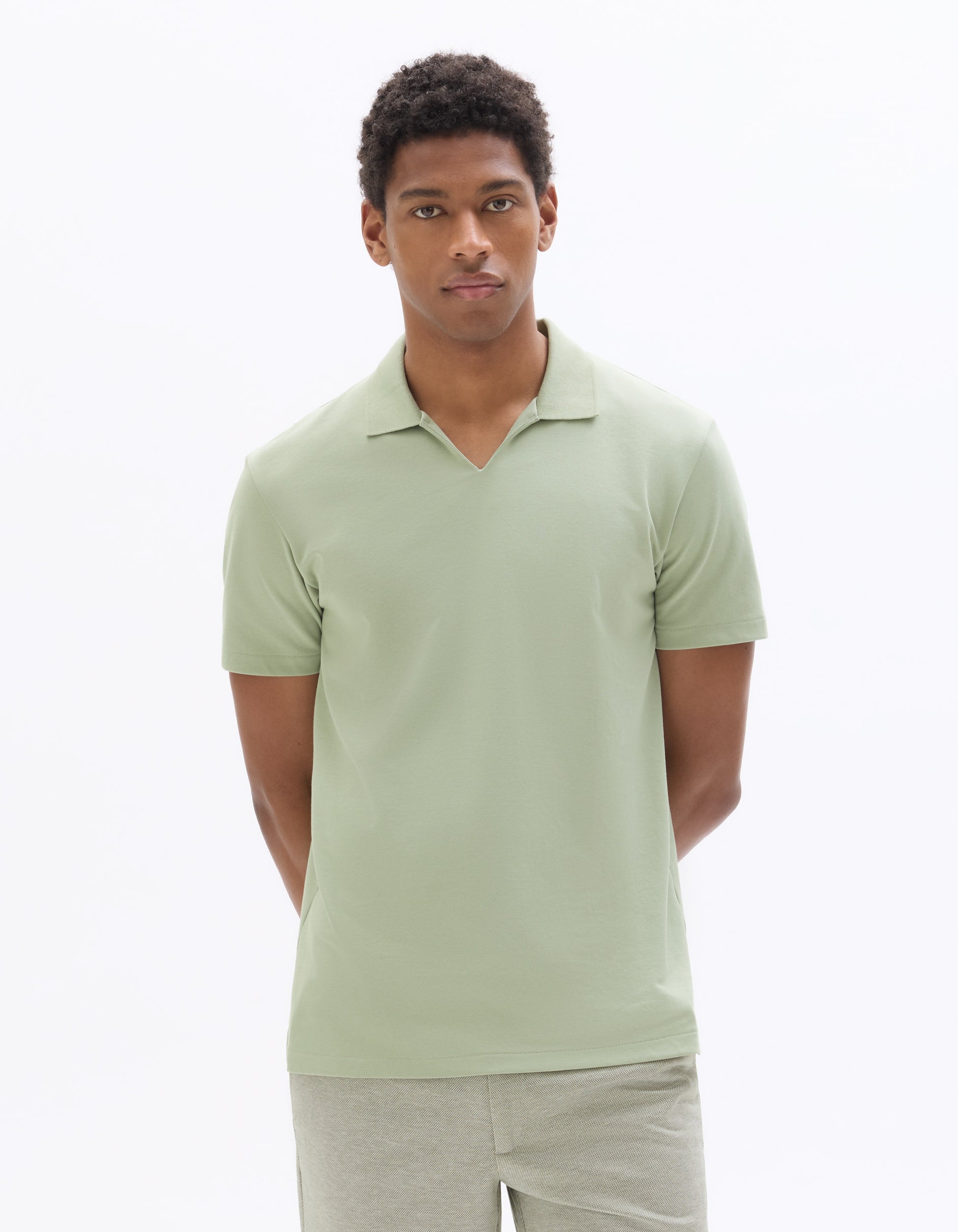 Celio Regular Fit Cuban Collar Cotton Blend Polo - Green