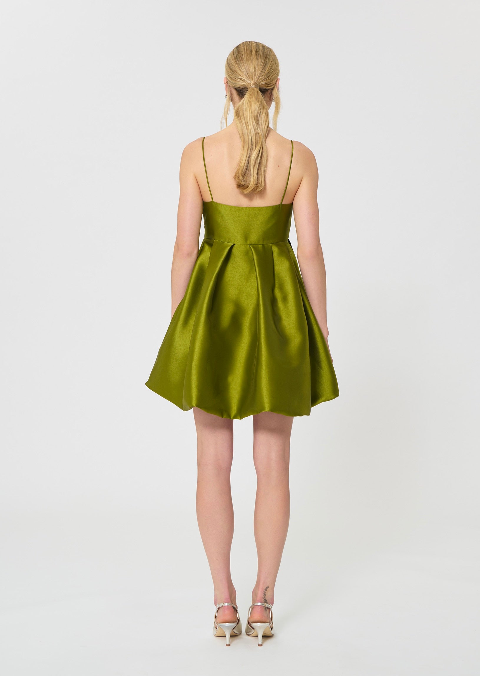 dress in sky blue duchess satin