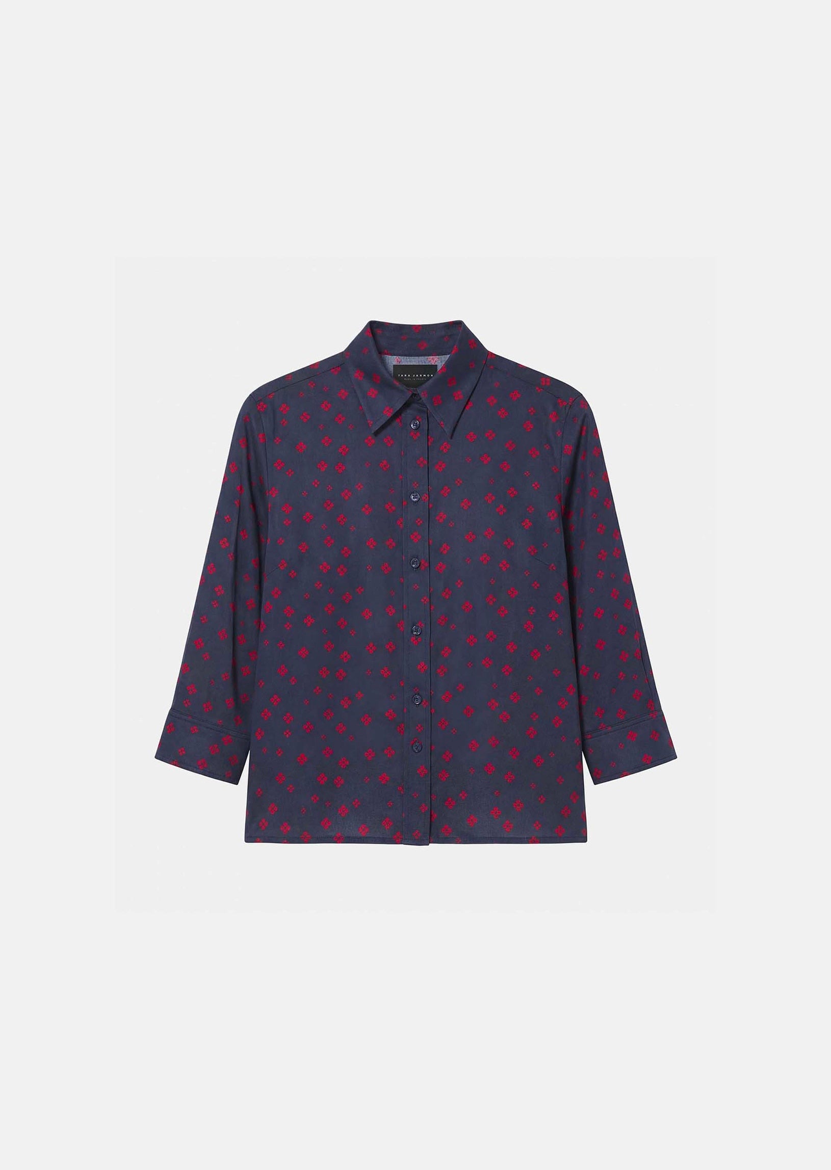 shirt in midnight blue with mini clover print