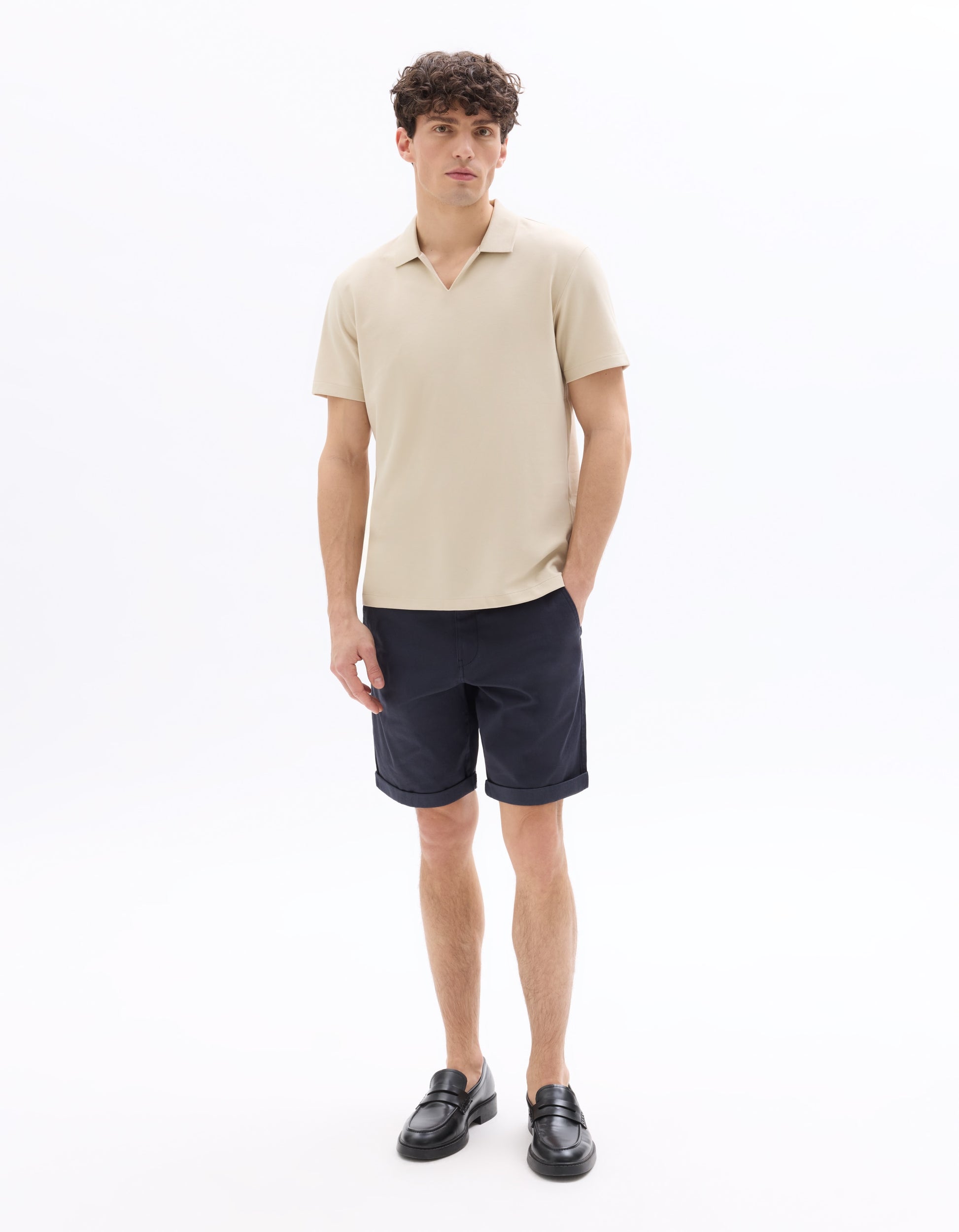 Celio Regular Fit Cuban Collar Cotton Blend Polo - Beige
