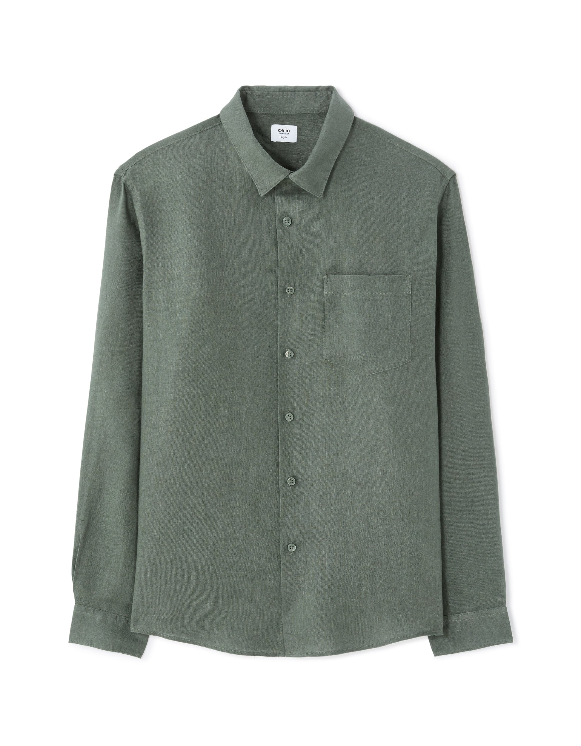 Celio Regular Fit 100% Linen Shirt - Green