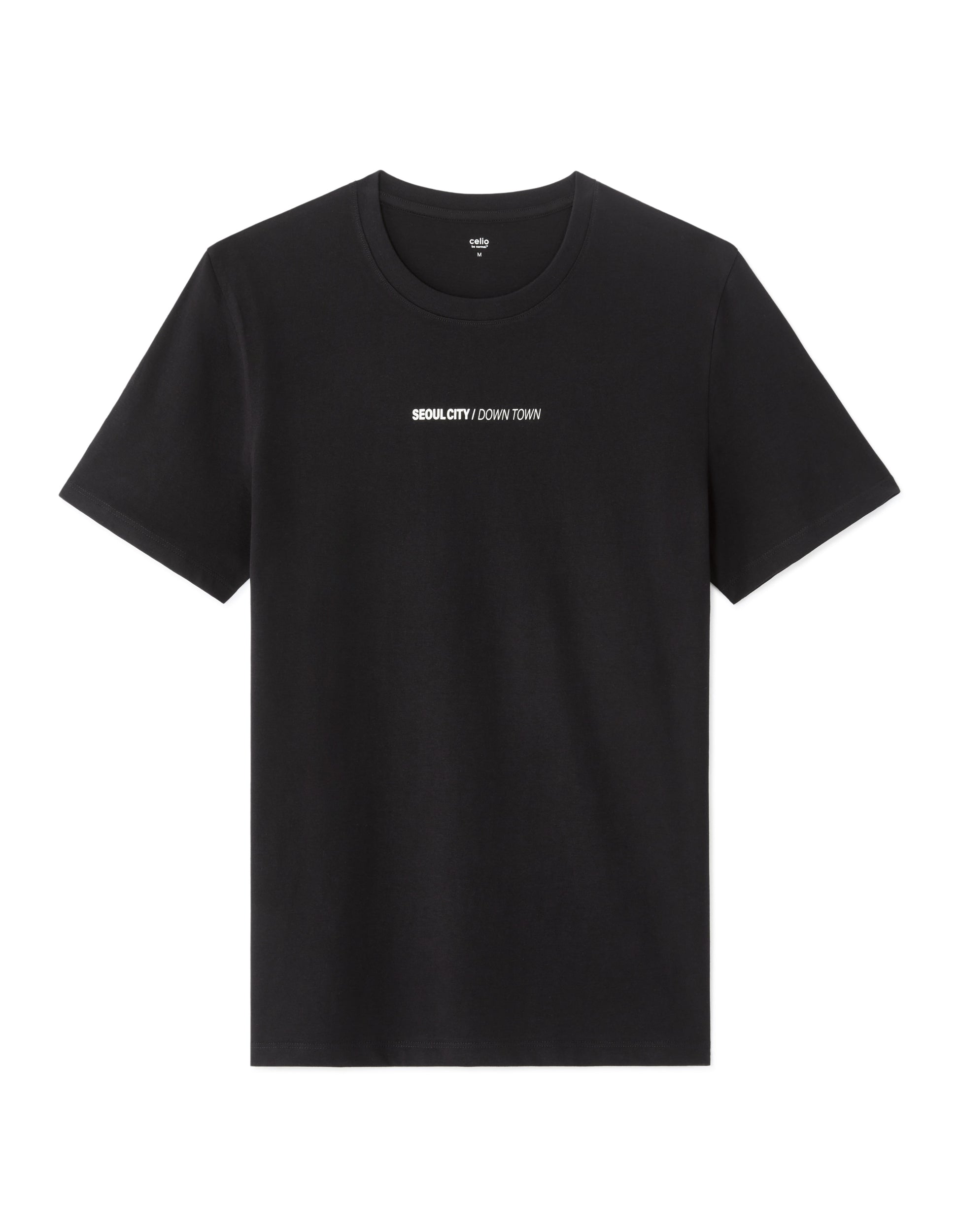 Celio Seoul City Print Black 100% Cotton Regular Fit Crew Neck T-Shirt - Black