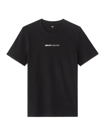 Celio Seoul City Print Black 100% Cotton Regular Fit Crew Neck T-Shirt - Black