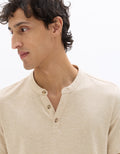 Celio Regular Fit Henley Cotton Blend T-shirt - Beige
