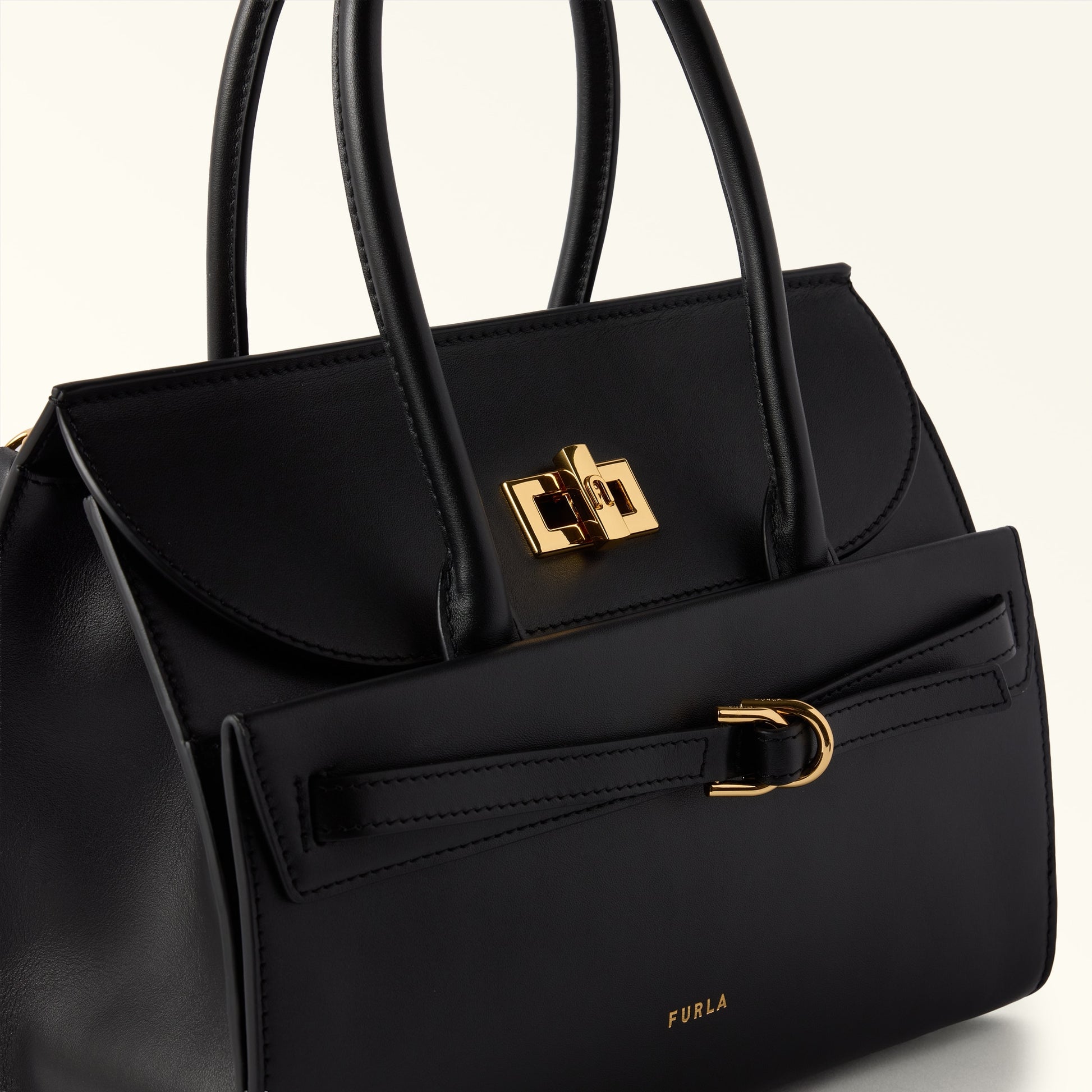 Furla Greta M Top Handle in Black - Bags 