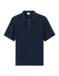 Celio Striped Zip-Neck Polo - Navy