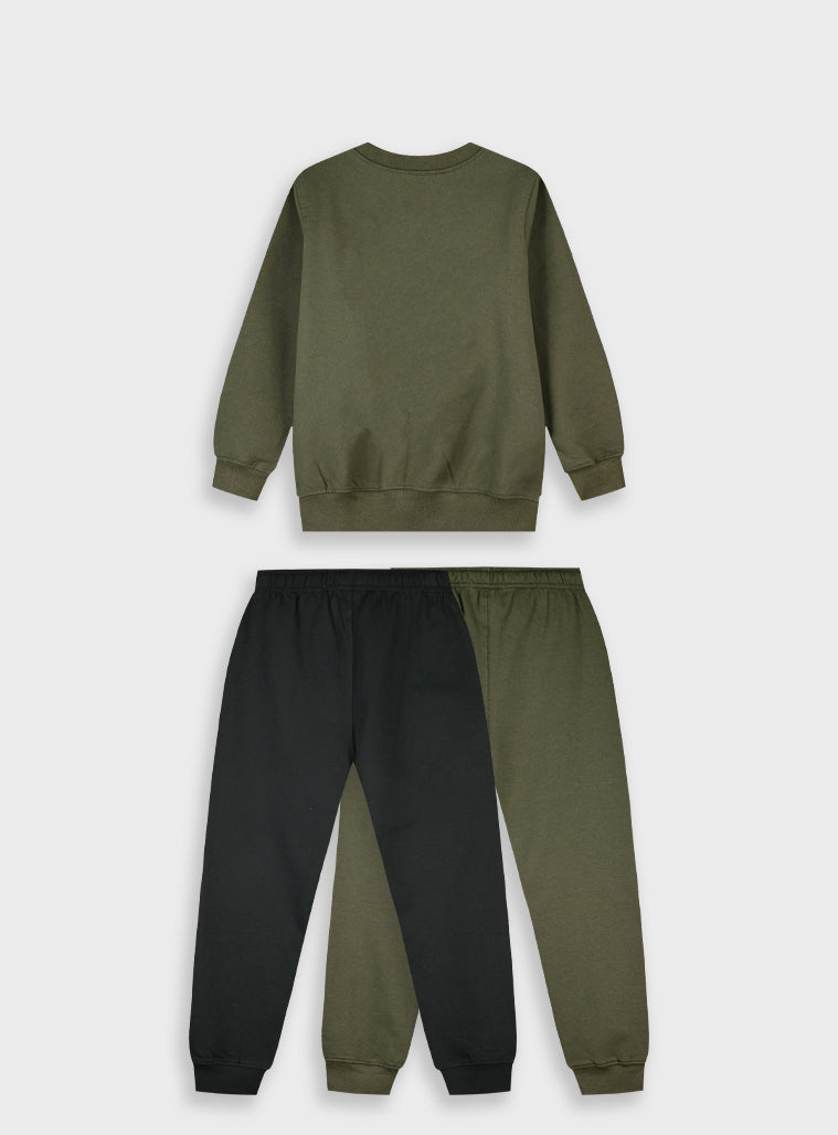 Cotton Blend Boy Tracksuit - Khaki