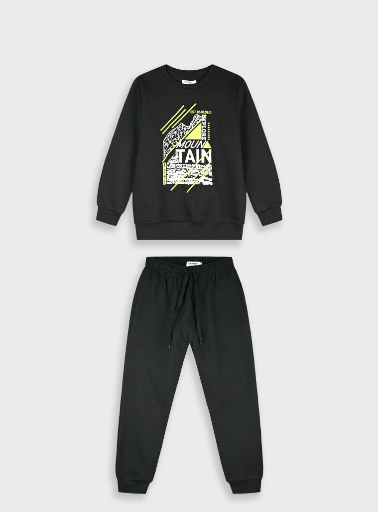 Cotton Blend Boy Tracksuit - Black