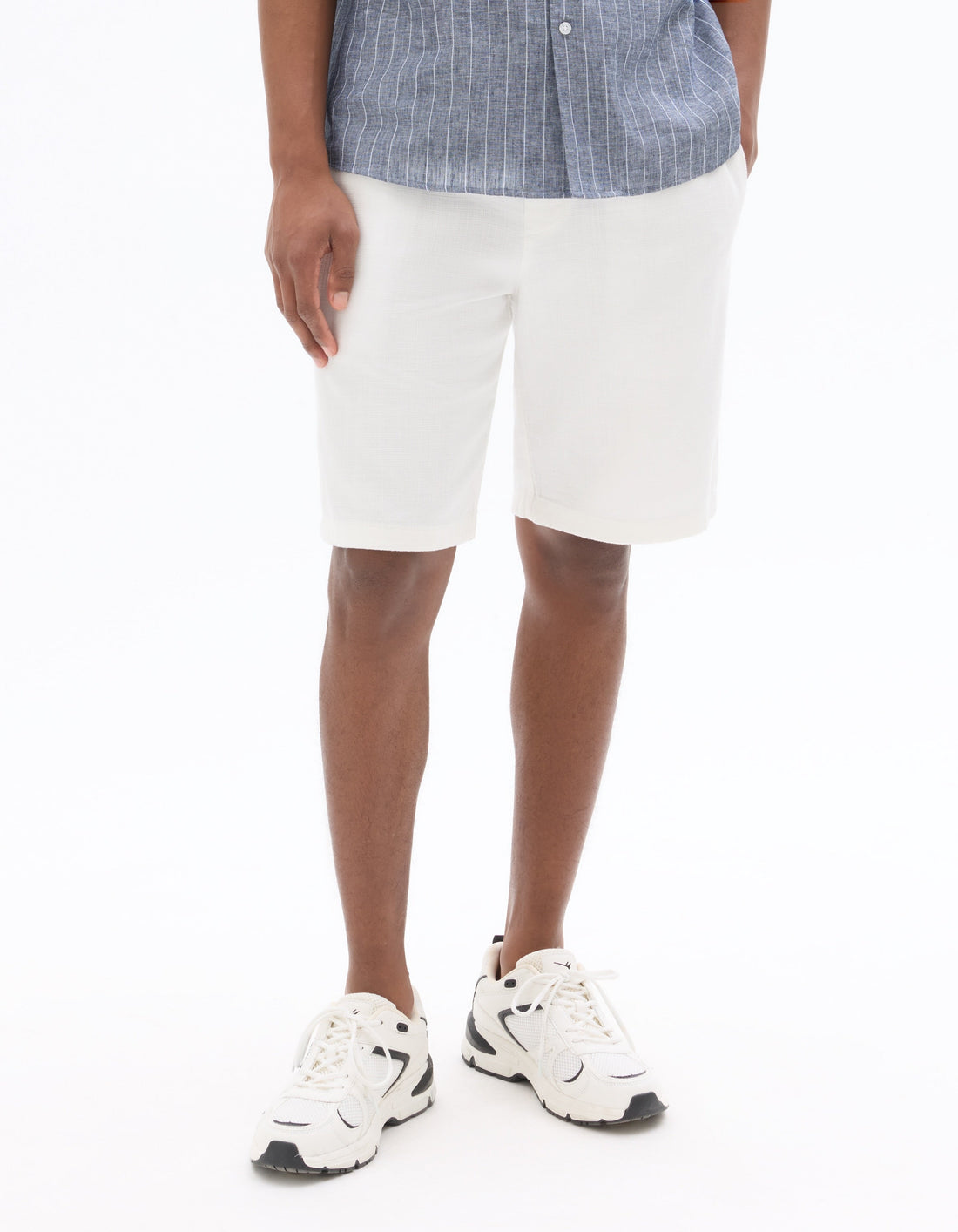 White Textured 100% Cotton Bermuda Shorts Celio