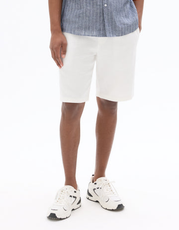 White Textured 100% Cotton Bermuda Shorts