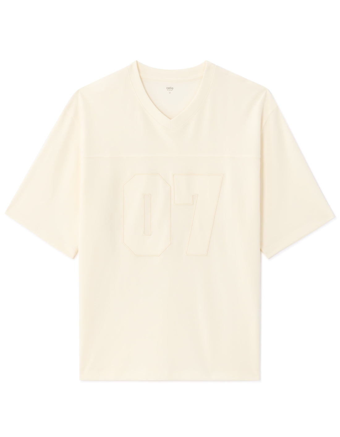Celio White Oversized V-Neck Interlock T-Shirt with 07 Embroidery - White