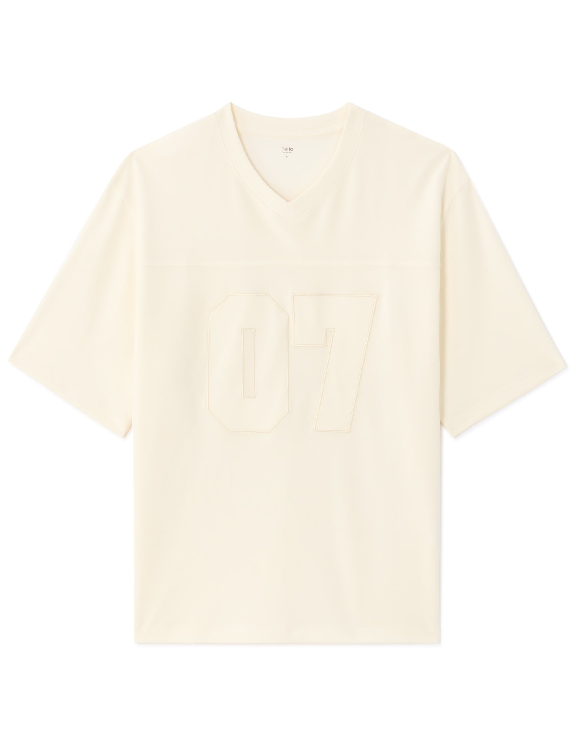 Celio White Oversized V-Neck Interlock T-Shirt with 07 Embroidery - White