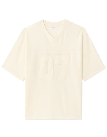Celio White Oversized V-Neck Interlock T-Shirt with 07 Embroidery - White