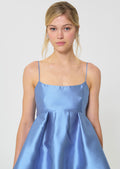 dress in sky blue duchess satin