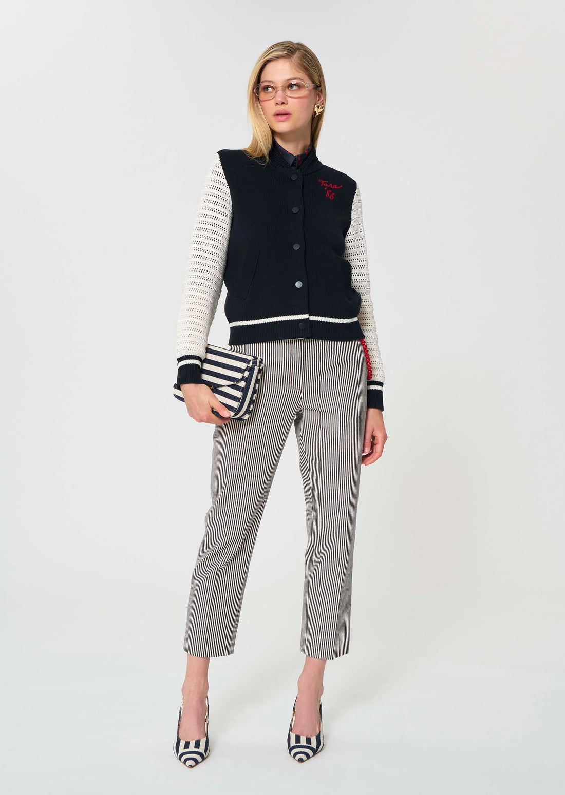 trousers in ecru with cotton stripes