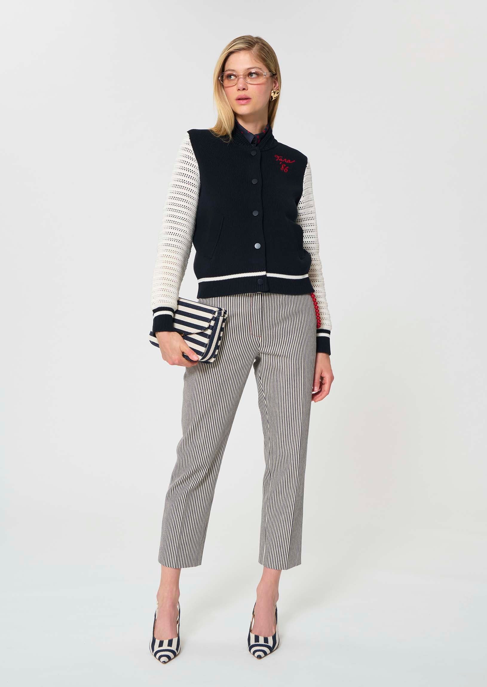trousers in ecru with cotton stripes