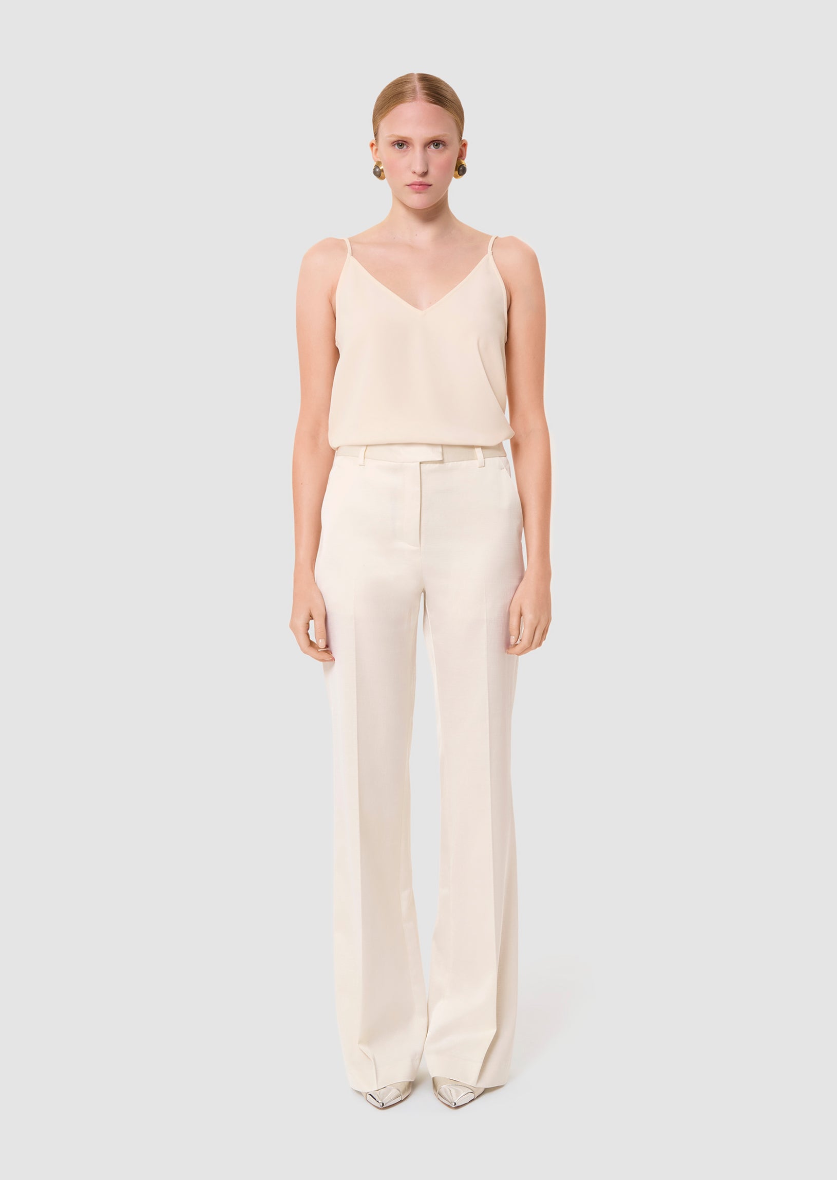 Pitt ecru satin-finish linen pants by Tara Jarmon Lebanon