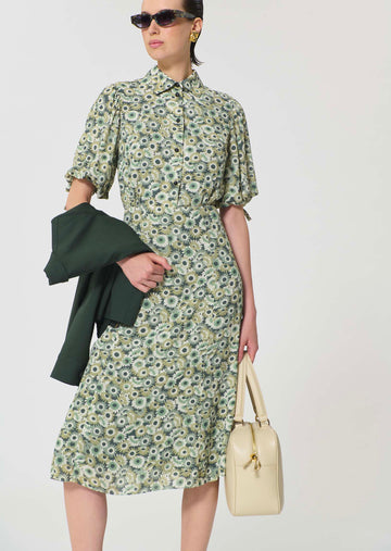 dress in green floral print