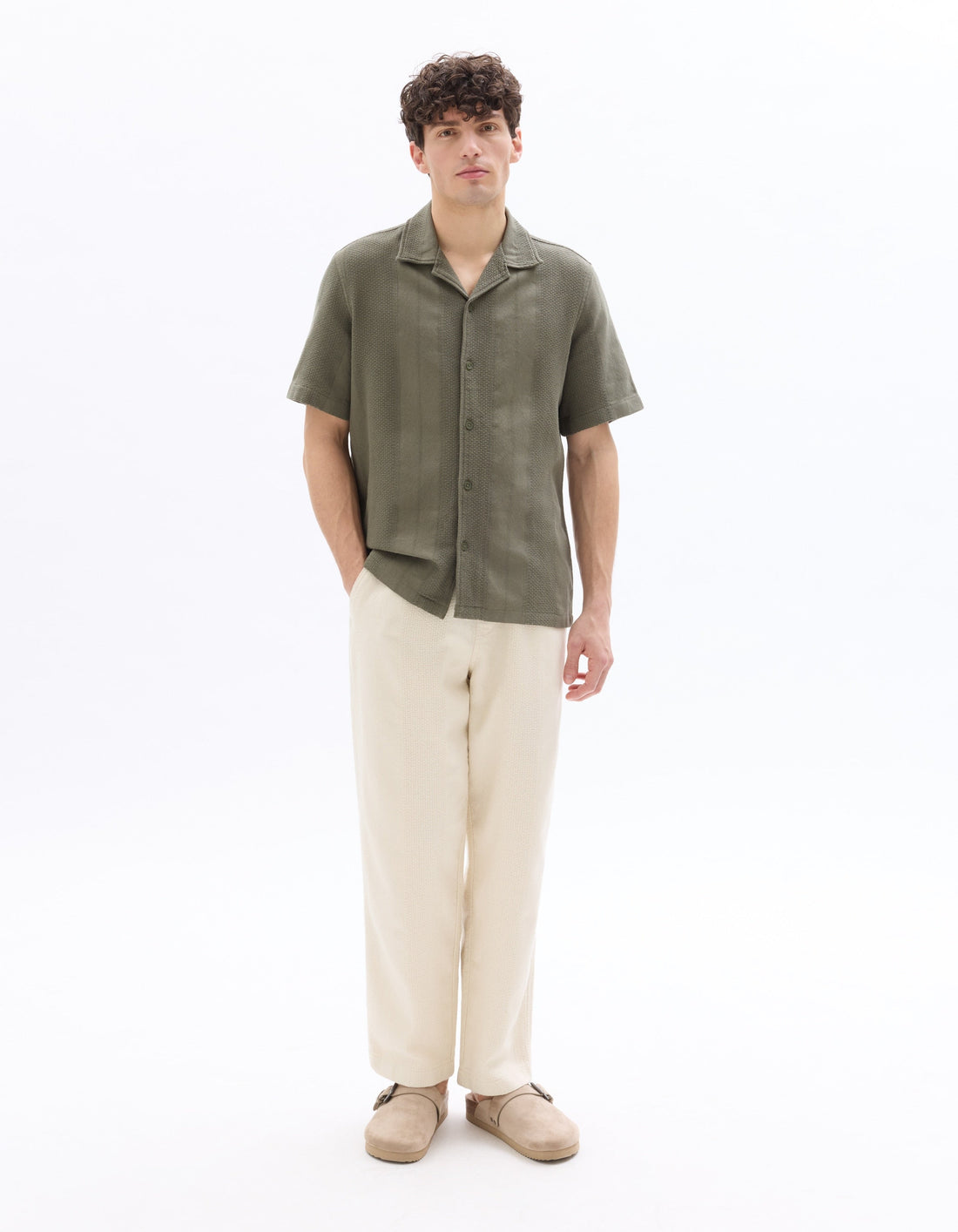 Relaxed Fit 100% Cotton Jacquard Pants Celio