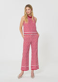 trousers in yellow checkered pattern linen