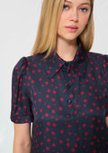 top in midnight blue with mini clover print