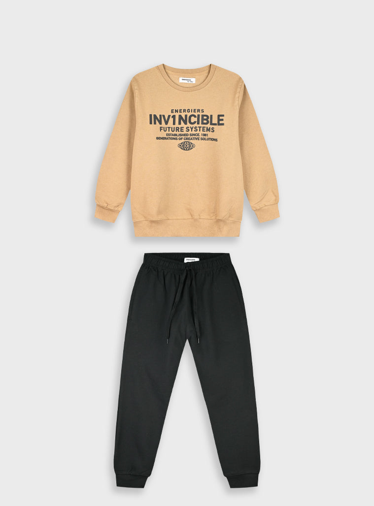 Cotton Blend Boy Tracksuit - Black