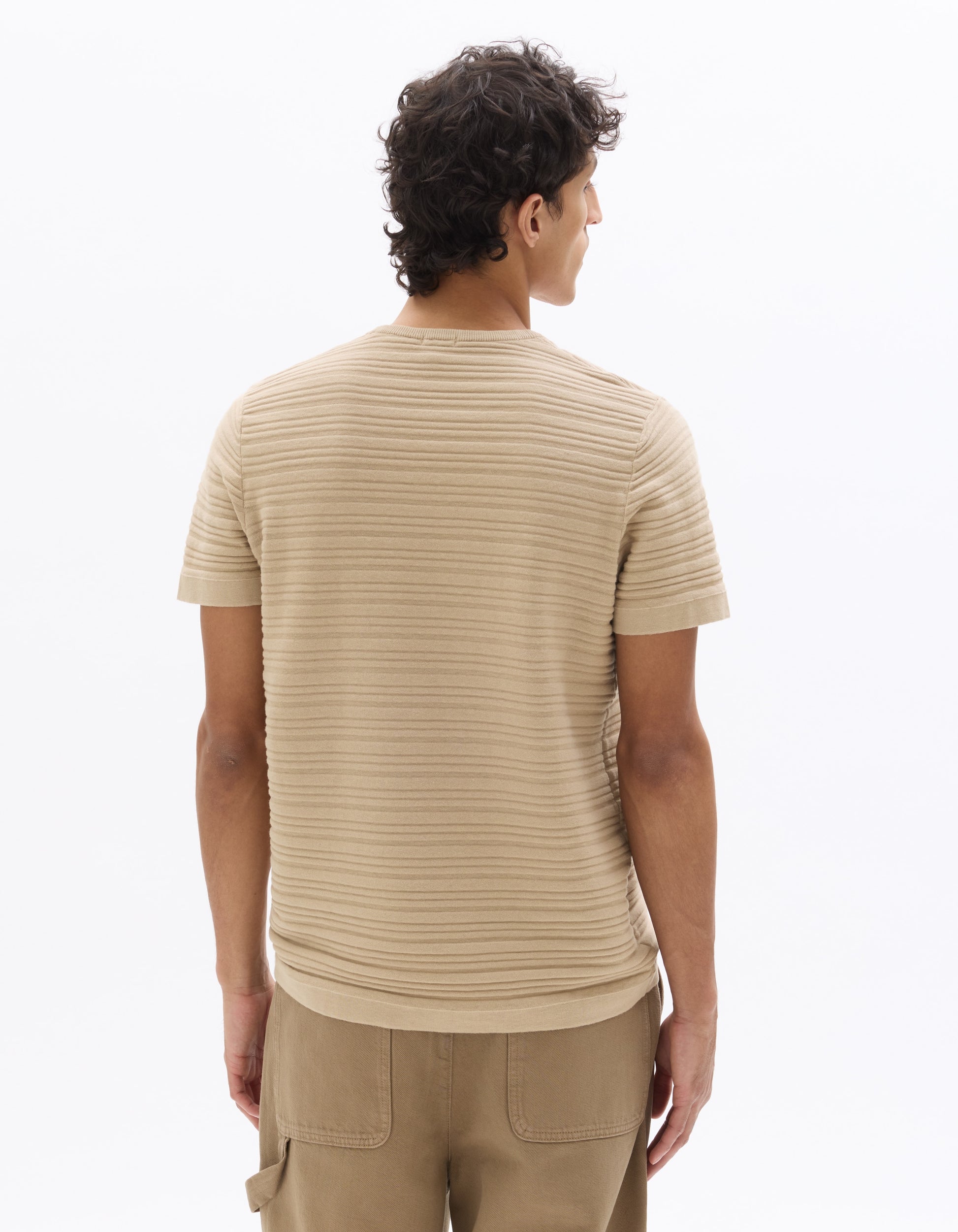 Celio 100% Cotton Regular Fit Textured Knit T-shirt - Beige