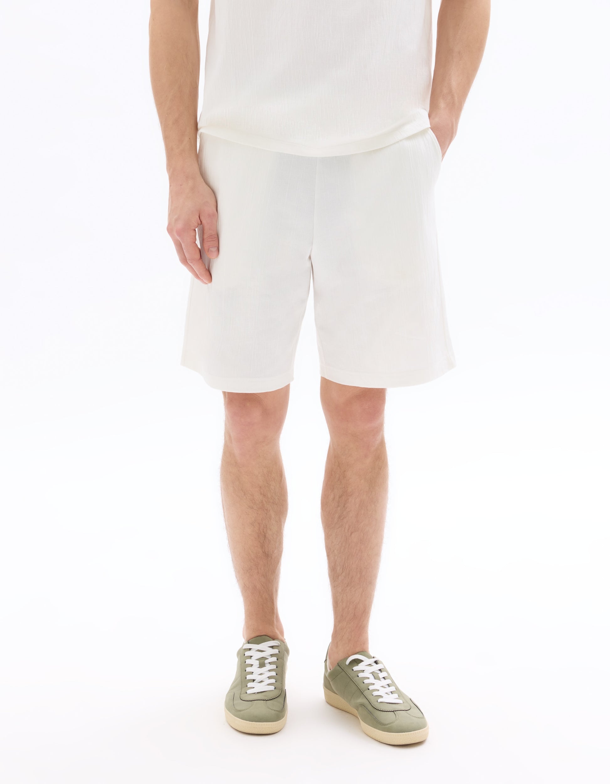 Celio Textured Regular Fit Bermuda Shorts - White