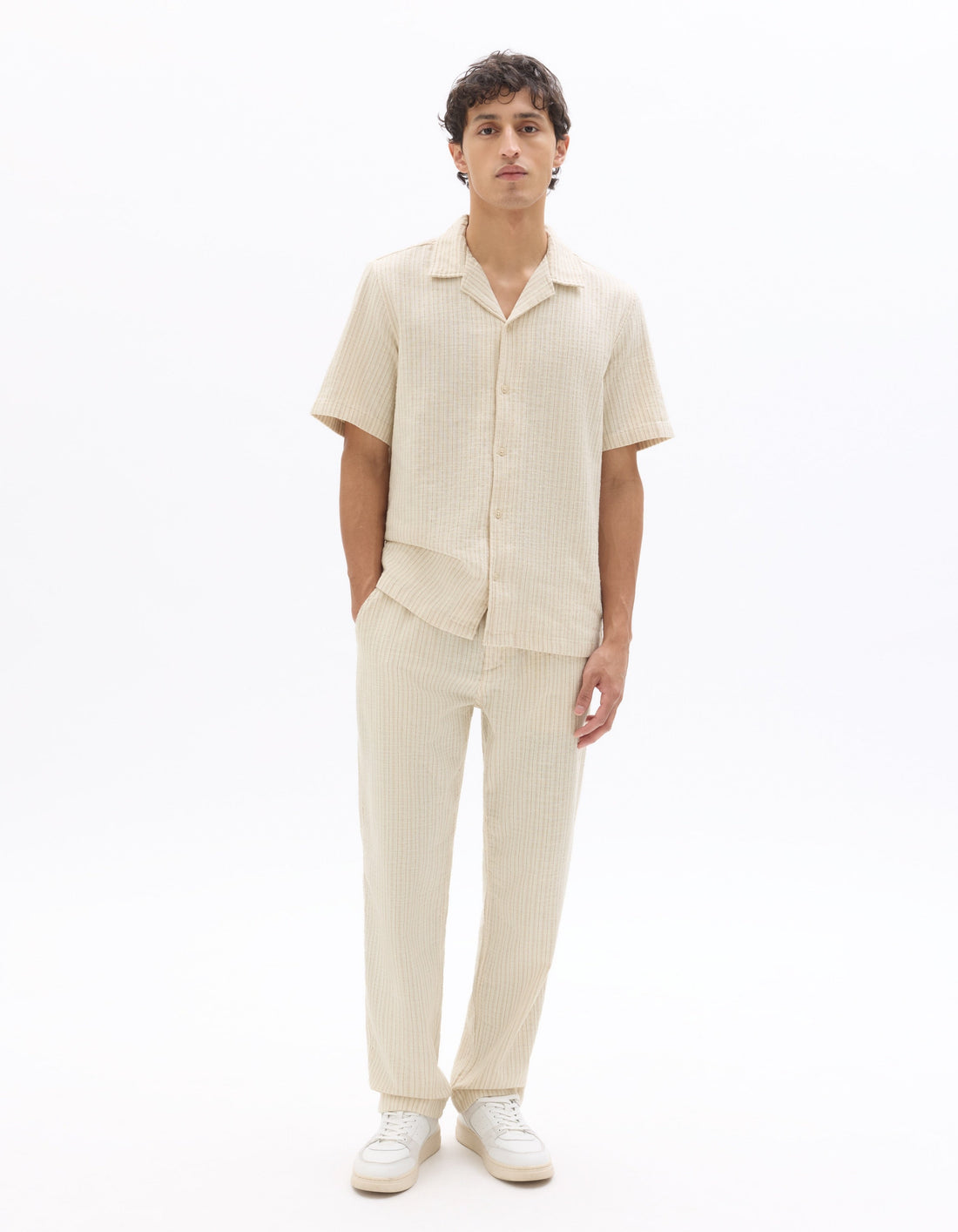 Textured and Striped Straight Leg Pants Celio