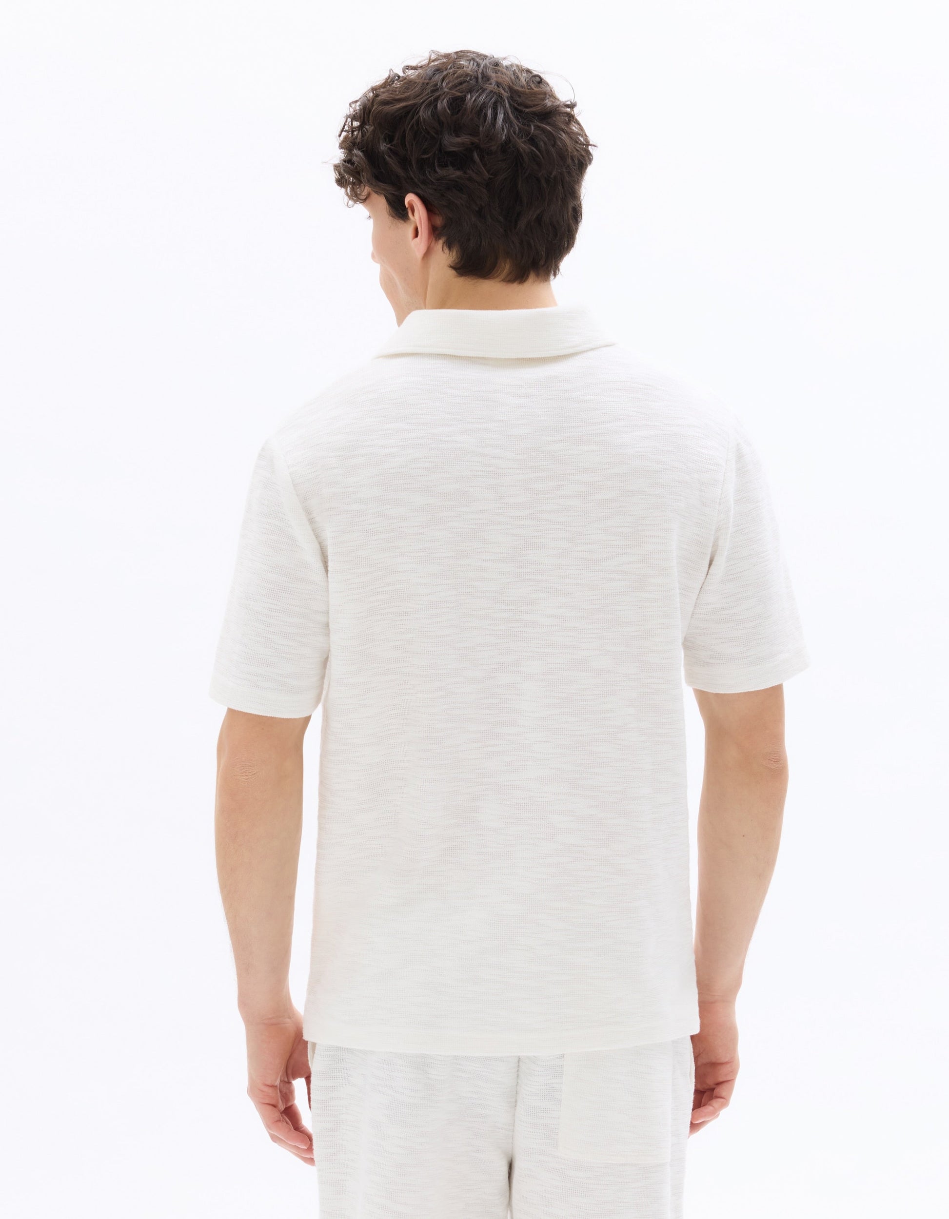 Regular Fit Cuban Collar Polo Shirt with Bouclé Effect Celio