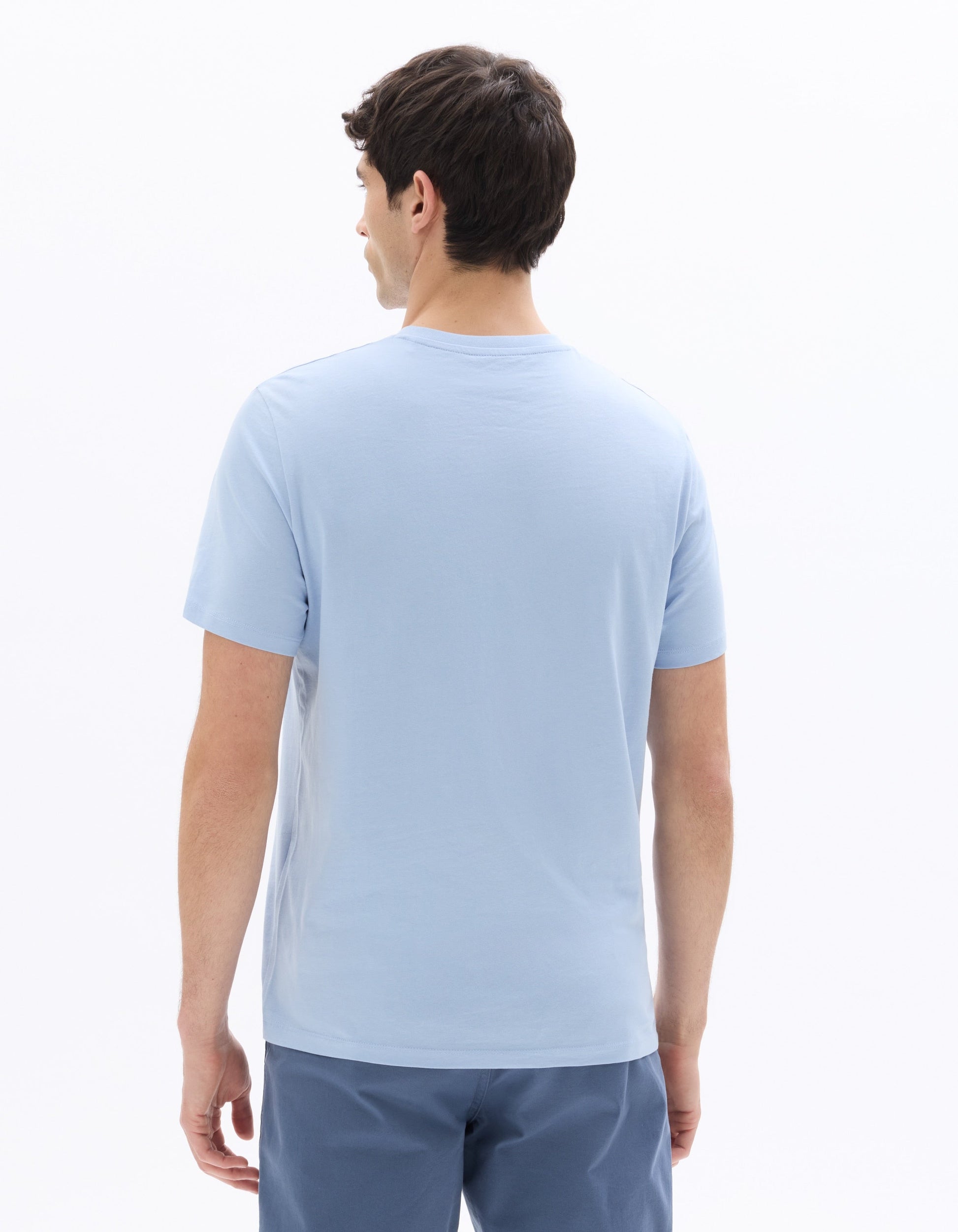 Medium Blue Regular Fit V-Neck 100% Cotton T-Shirt Celio