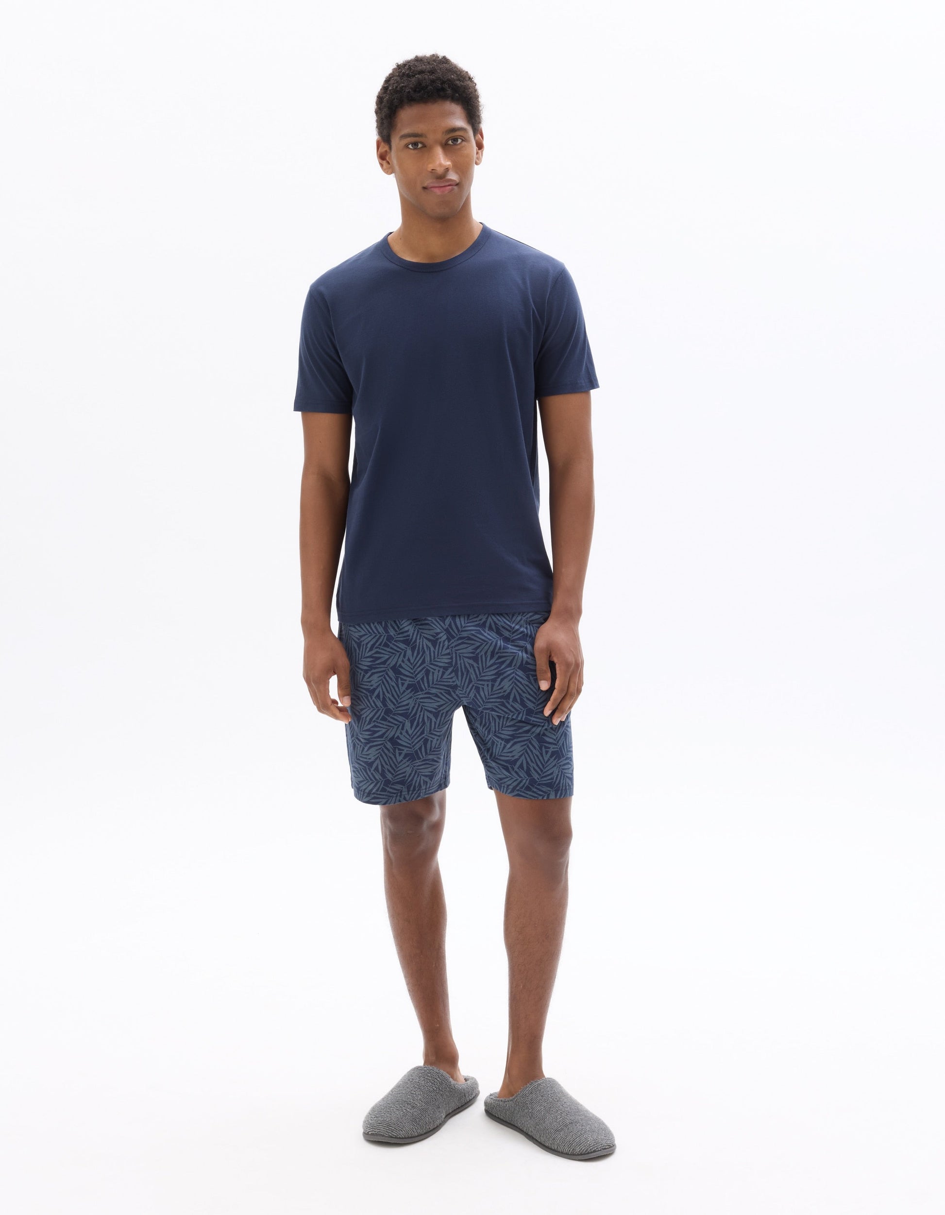 Blue Foliage Print T-shirt and Shorts Pajama Set Celio