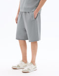 Celio Blue Solid Washed-Effect 100% Cotton Bermuda - Grey