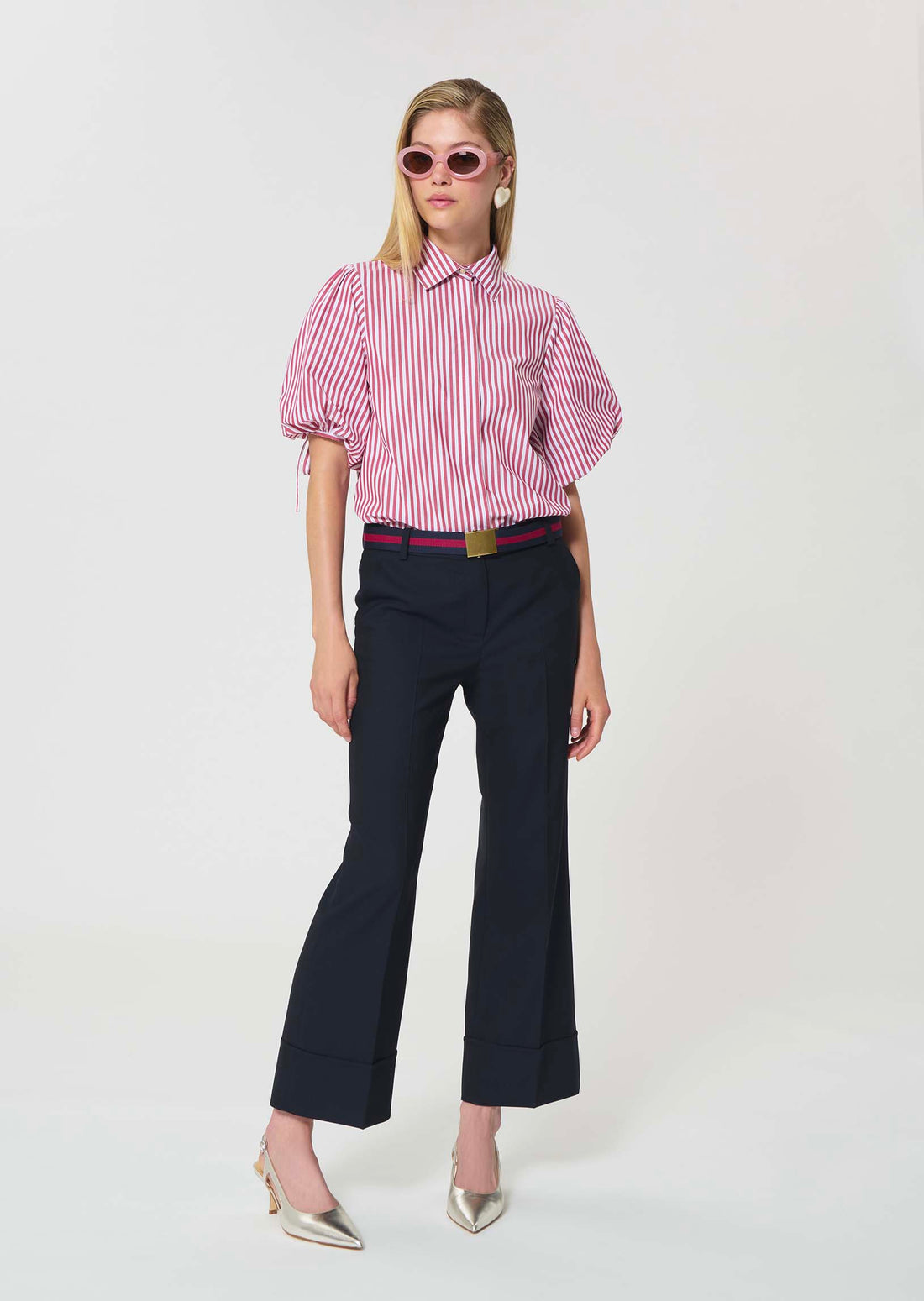 shirt in red striped poplin