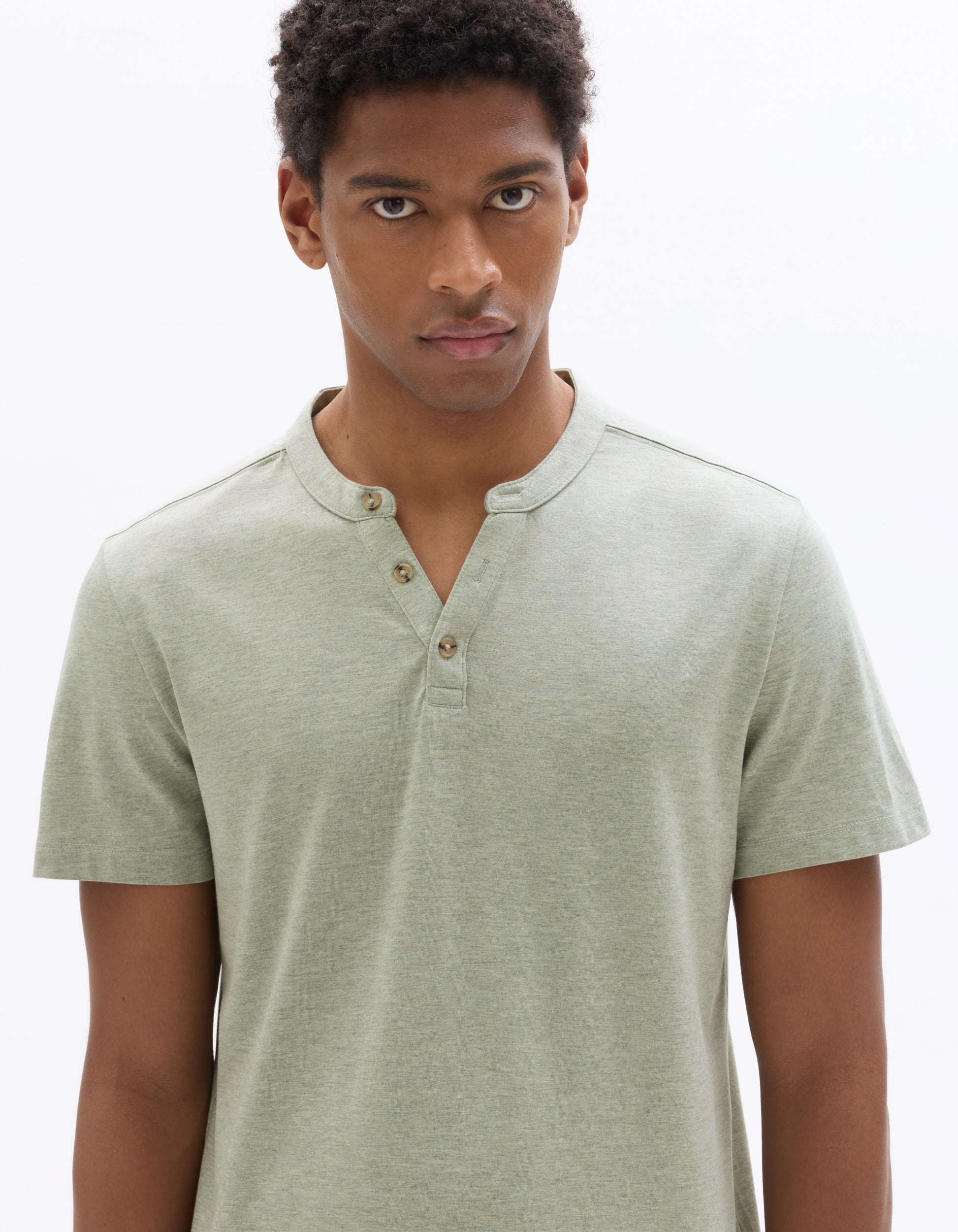 Celio Regular Fit Cotton Blend Henley Neck T-Shirt - Green